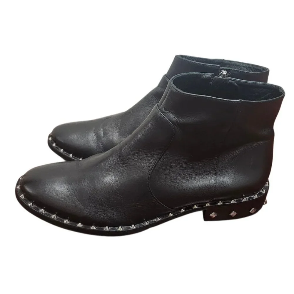 Schutz Black Leather Studded Ankle Boots Women’s 9.5B Rocker Moto Booties Brazil